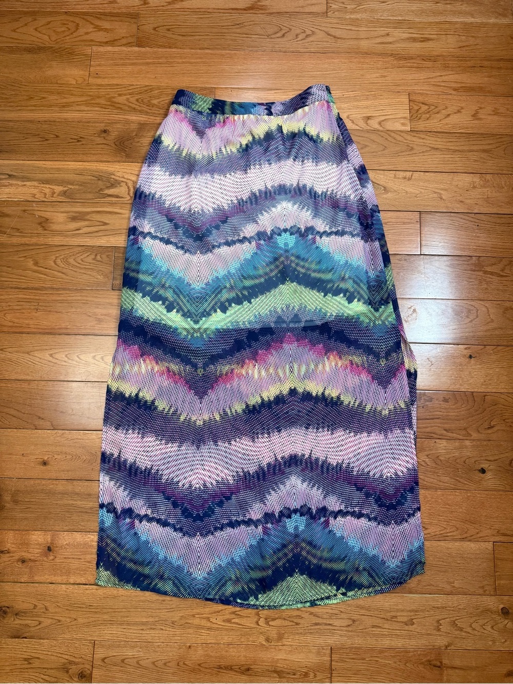 Olive & Oak Sheer Multi-Color Chevron Maxi Skirt Partially Lined
